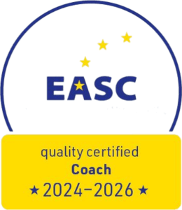 Zertifikat mit der Aufschrift: Qualitätszertifikat zum Coach 2024–2026, ausgestellt von der EASC – European Association for Supervision and Coaching.